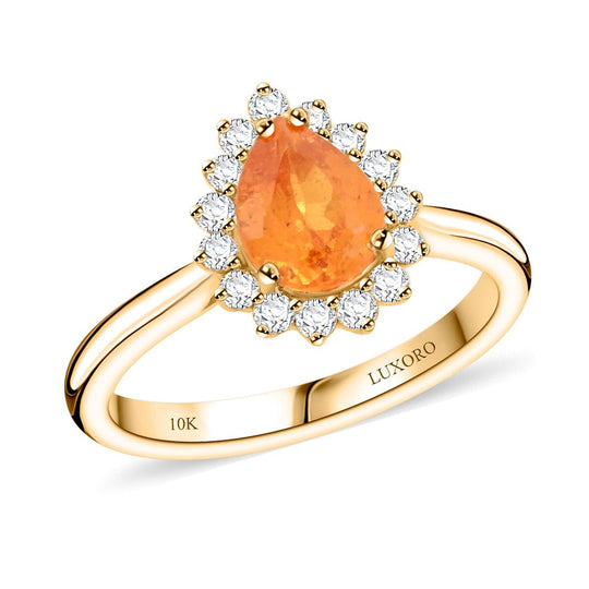 LUXORO zertifizierter und geprüfter AAA Fanta Granat und GH-I2 weißer Diamant Halo Ring in 417 Gold - 1,70 ct.