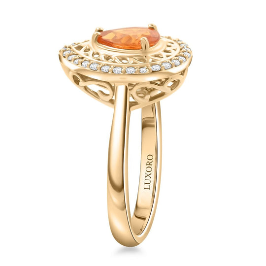 LUXORO zertifizierter und geprüfter AAA Fanta Granat und GH-I2 Diamant Halo Ring in 417 Gold - 1,60 ct.