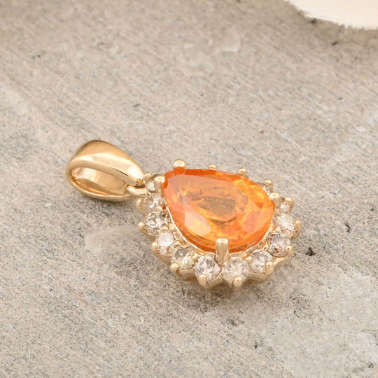 AAA Fanta-Granat, Weißer Diamant AGI zertifiziert und geprüft Anhänger 417 Gelb Gold ca. 1.71 ct