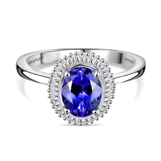 Rhapsody AAAA Tansanit, Weißer Diamant Ring 950 Platin (Größe 17.00) ca. 2,21 ct