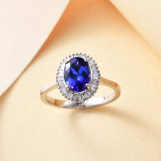 Rhapsody AAAA Tansanit, Weißer Diamant Ring 950 Platin (Größe 17.00) ca. 2,21 ct