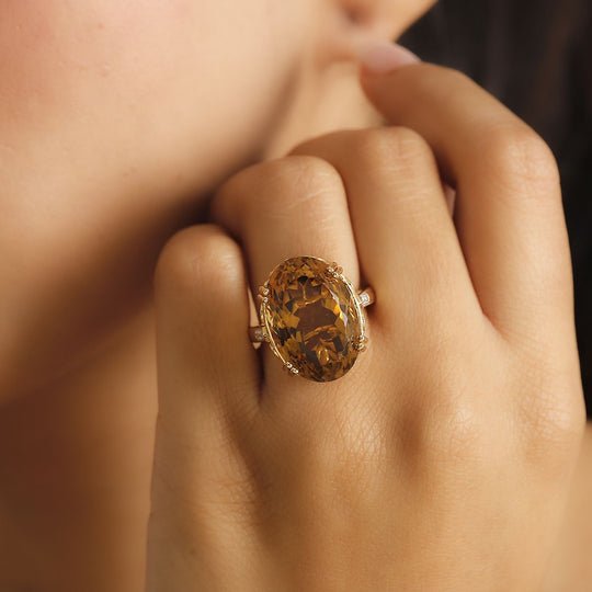 Citrin, Weißer Zirkon Ring 925 Silber 750 Gelbgold Vermeil (Größe 19.00) ca. 20,97 ct