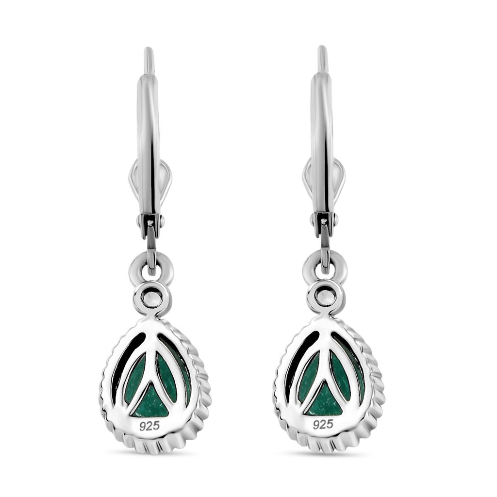 Smaragd-Quarz Triplette, Weißer Zirkon Ohrringe 925 Silber platiniert ca. 2.76 ct