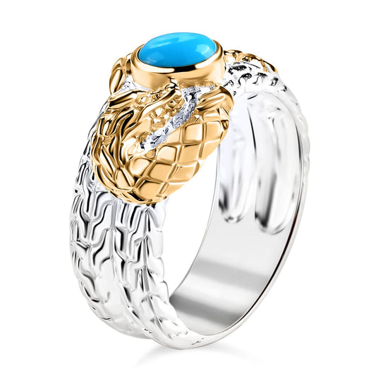 Royal Bali - Amerikanischer Natürlicher Sleeping Beauty Türkis Ring, 925 Silber, 916 Gelbgold Vermeil (Größe 21.00) ca. 0.83 ct