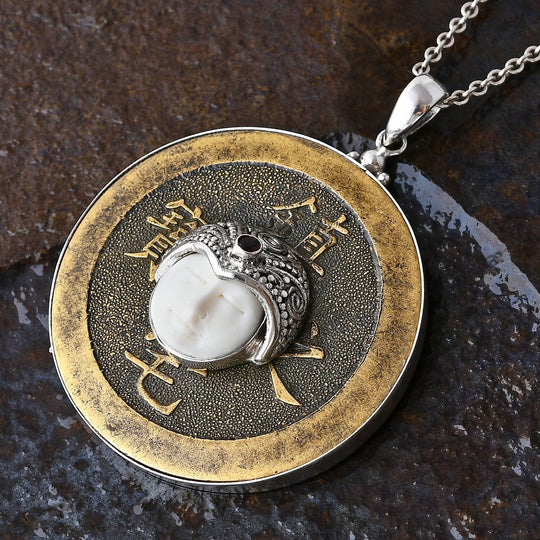 Royal Bali Sajan Silber-Roter Granat, Ox Bone Anhänger 925 Silber