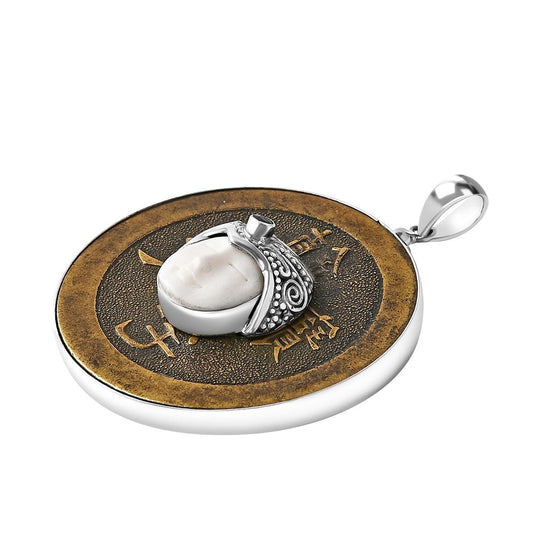 Royal Bali Sajan Silber-Roter Granat, Ox Bone Anhänger 925 Silber