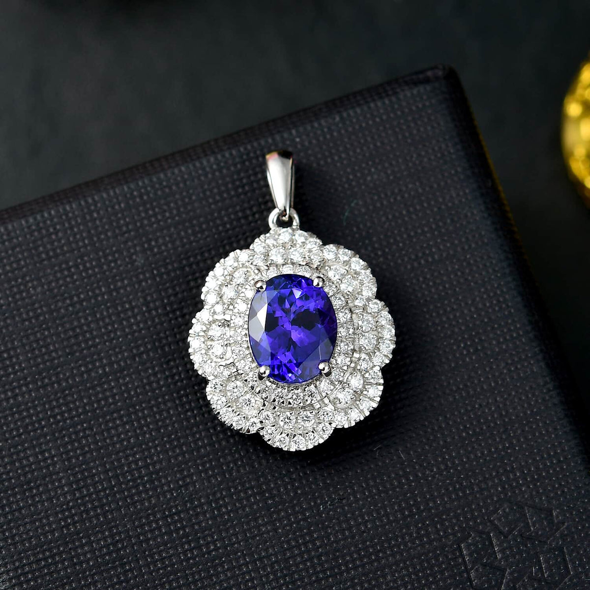 AAAA Tansanit, Weißer Diamant Anhänger 950 Platin ca. 3,82 ct.
