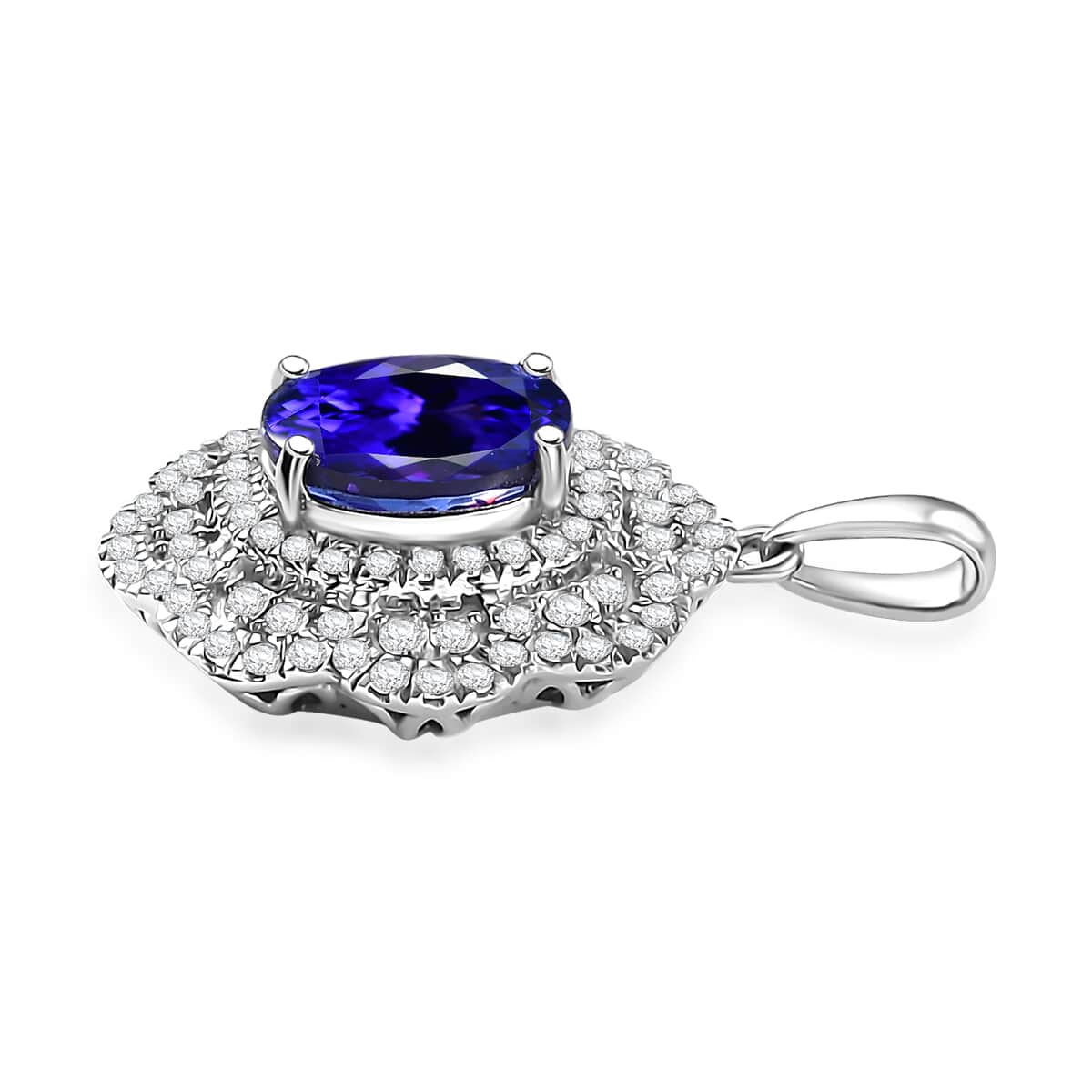 AAAA Tansanit, Weißer Diamant Anhänger 950 Platin ca. 3,82 ct.