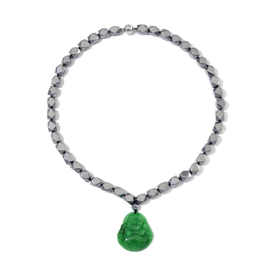 Grüne Jade, Terahertz Halskette ca. 50 cm 925 Silber rhodiniert ca. 315.00 ct