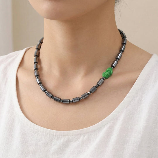 Grüne Jade, Terahertz Halskette ca. 50 cm 925 Silber rhodiniert ca. 340.00 ct