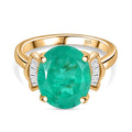 Smaragd-Quarz Triplette, Weißer Zirkon Ring 925 Silber 750 Gelbgold Vermeil (Größe 16.00) ca. 5.74 ct