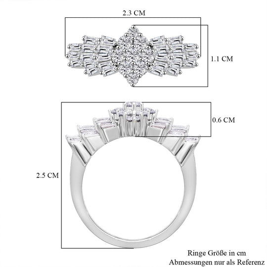 LUXURIANT DIAMOND - Lab Grown Diamant VS-EF SGL zertifiziert Ballerina Ring 925 Silber Gelbgold Vermeil (Größe 20.00) ca. 1.00 ct