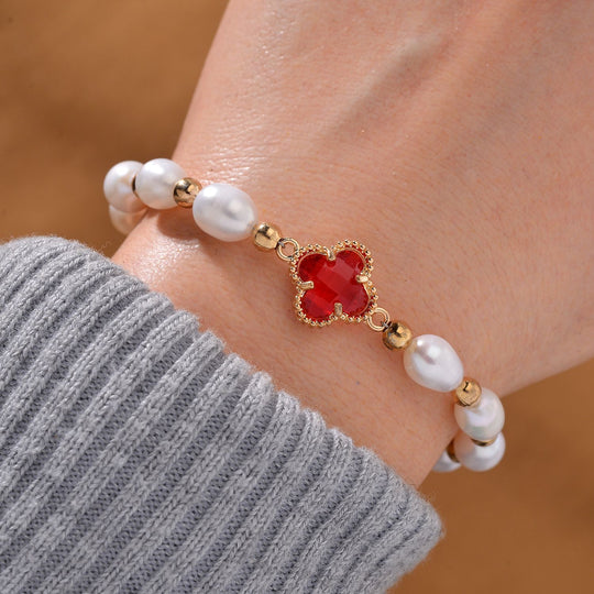Weißes Glas und weiße Süßwasser Perle 17,5+5cm Armband, Legierung vergoldet