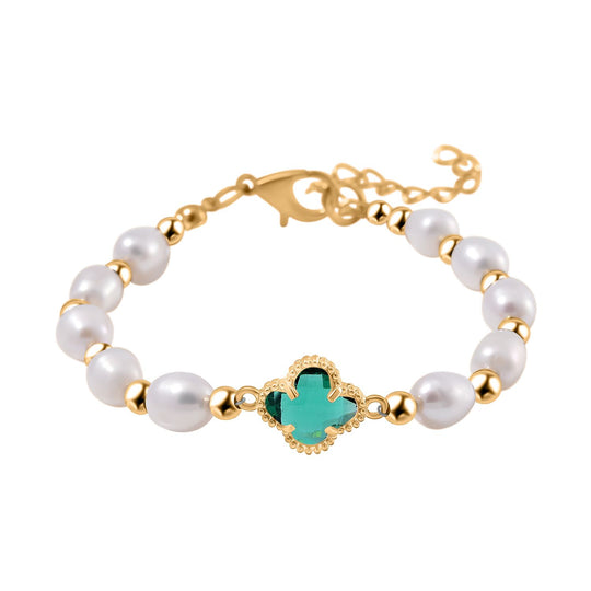 Weißes Glas und weiße Süßwasser Perle 17,5+5cm Armband, Legierung vergoldet
