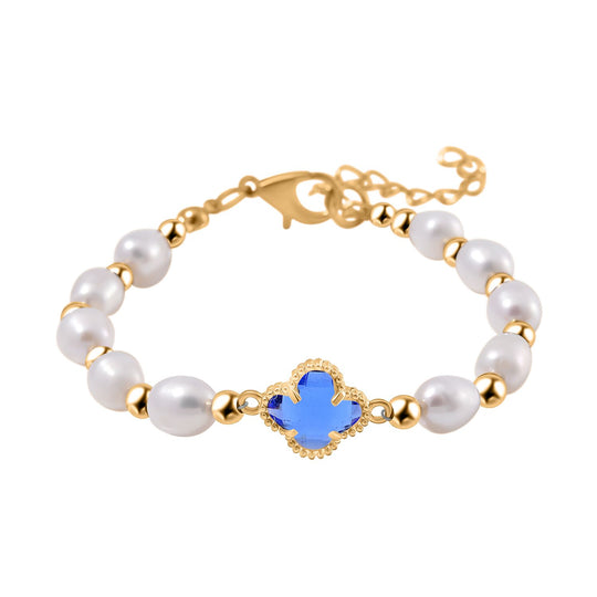 Weißes Glas und weiße Süßwasser Perle 17,5+5cm Armband, Legierung vergoldet