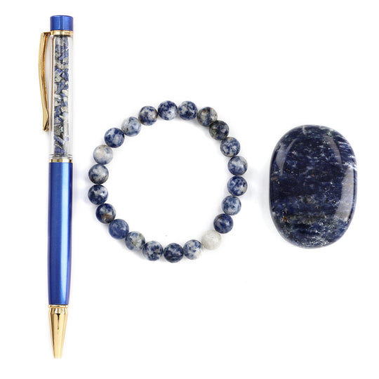 3er Exklusives Set - Amethyst- Eleganter Handstein, stilvolles Armband, und luxuriöser Kugelschreiber mit Kristallkugel
