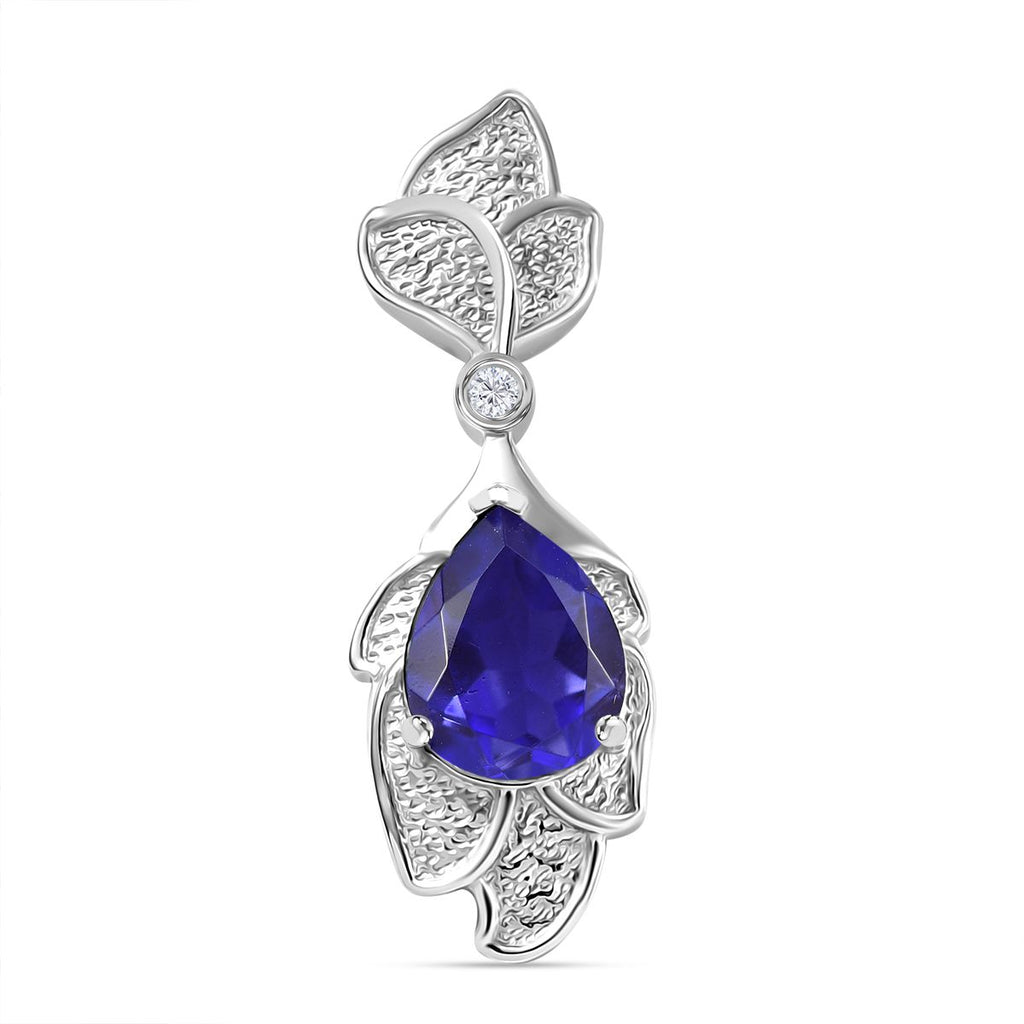 Tansanit-Farbe Quarz, Weißer Zirkon Anhänger 925 Silber rhodiniert ca. 2.56 ct