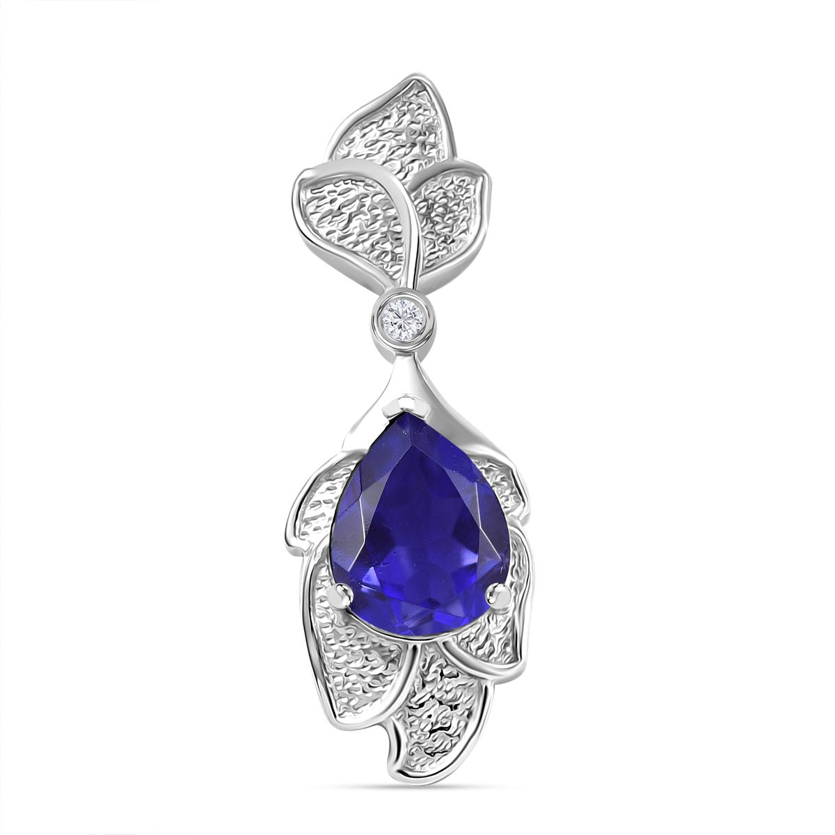 Tansanit-Farbe Quarz, Weißer Zirkon Anhänger 925 Silber rhodiniert ca. 2.56 ct