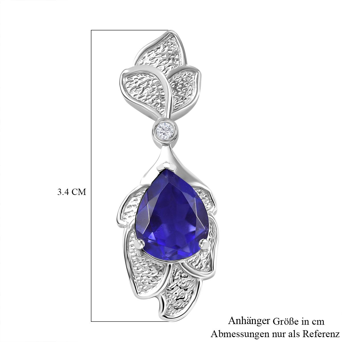 Tansanit-Farbe Quarz, Weißer Zirkon Anhänger 925 Silber rhodiniert ca. 2.56 ct
