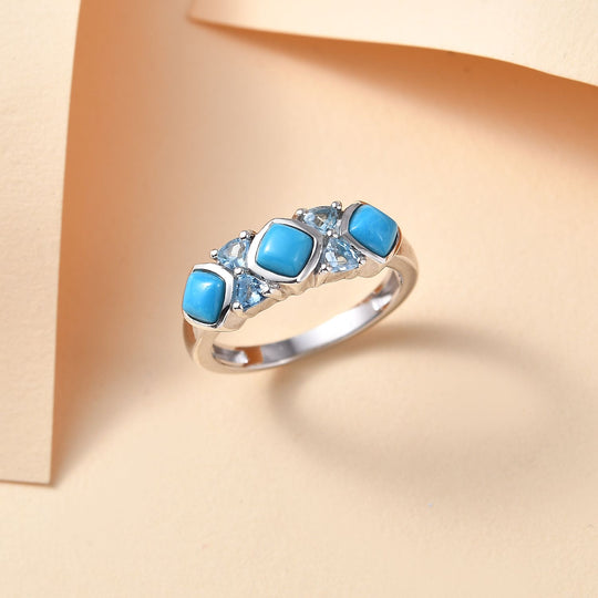 AA Amerikanischer natürlicher Sleeping Beauty Türkis, Himmelblauer Topas Ring 925 Silber rhodiniert (Größe 21.00) ca. 1.51 ct