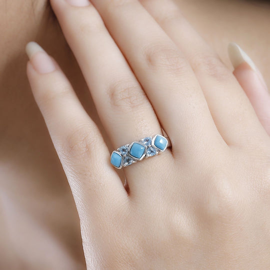 AA Amerikanischer natürlicher Sleeping Beauty Türkis, Himmelblauer Topas Ring 925 Silber rhodiniert (Größe 21.00) ca. 1.51 ct