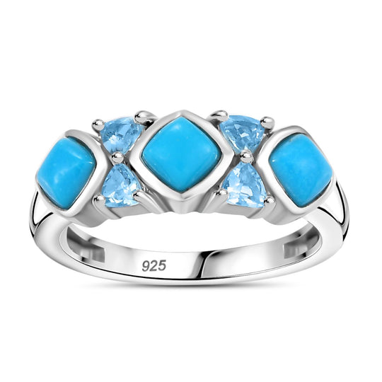 AA Amerikanischer natürlicher Sleeping Beauty Türkis, Himmelblauer Topas Ring 925 Silber rhodiniert (Größe 21.00) ca. 1.51 ct