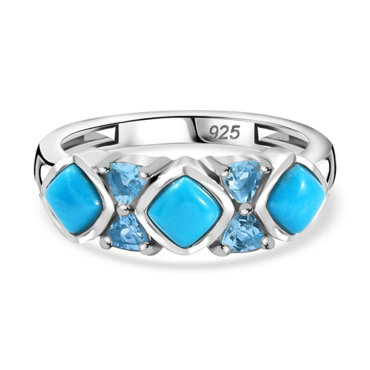 AA Amerikanischer natürlicher Sleeping Beauty Türkis, Himmelblauer Topas Ring 925 Silber rhodiniert (Größe 21.00) ca. 1.51 ct