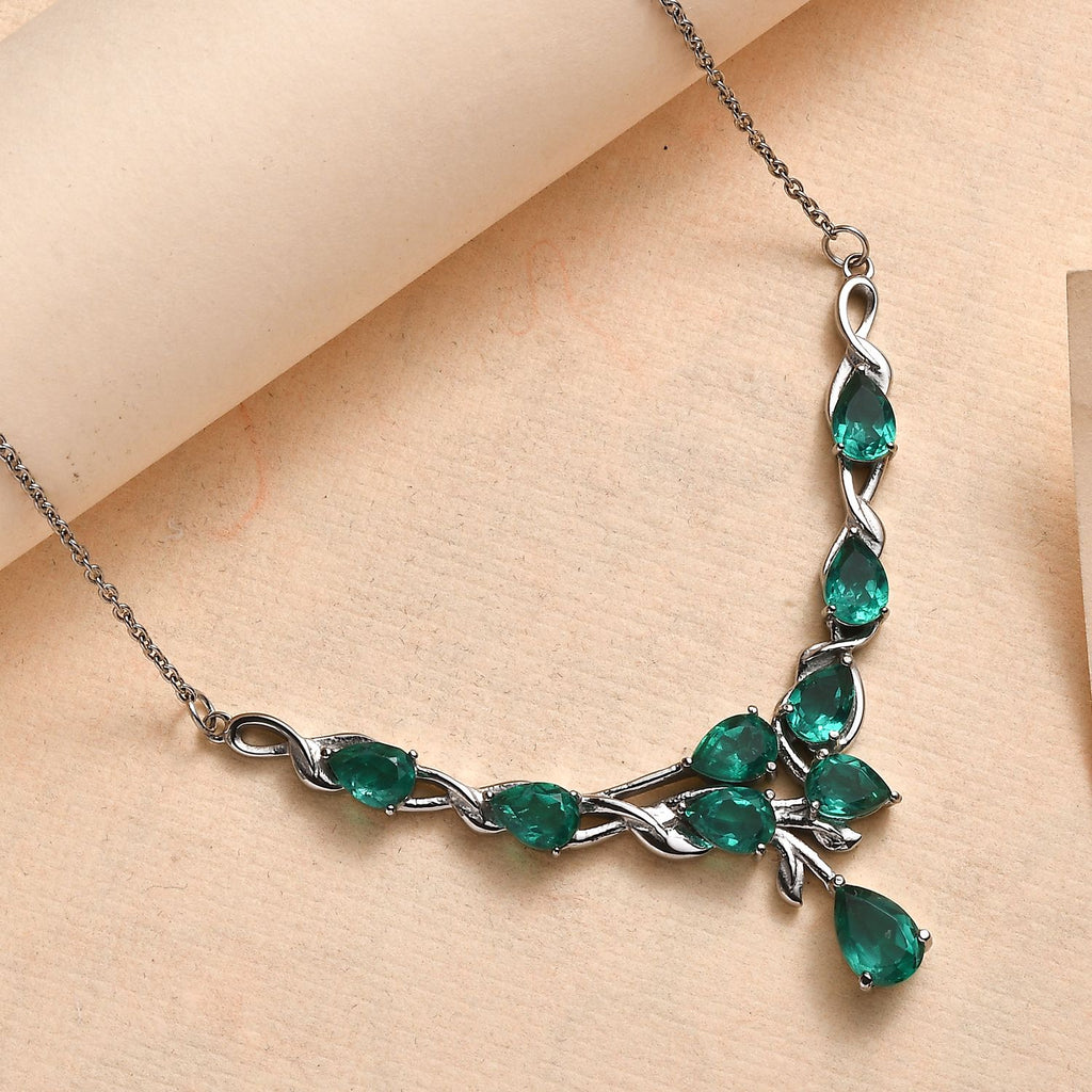 Smaragd-Quarz Triplette Halskette ca. 45 cm Edelstahl ca. 8,03 ct.