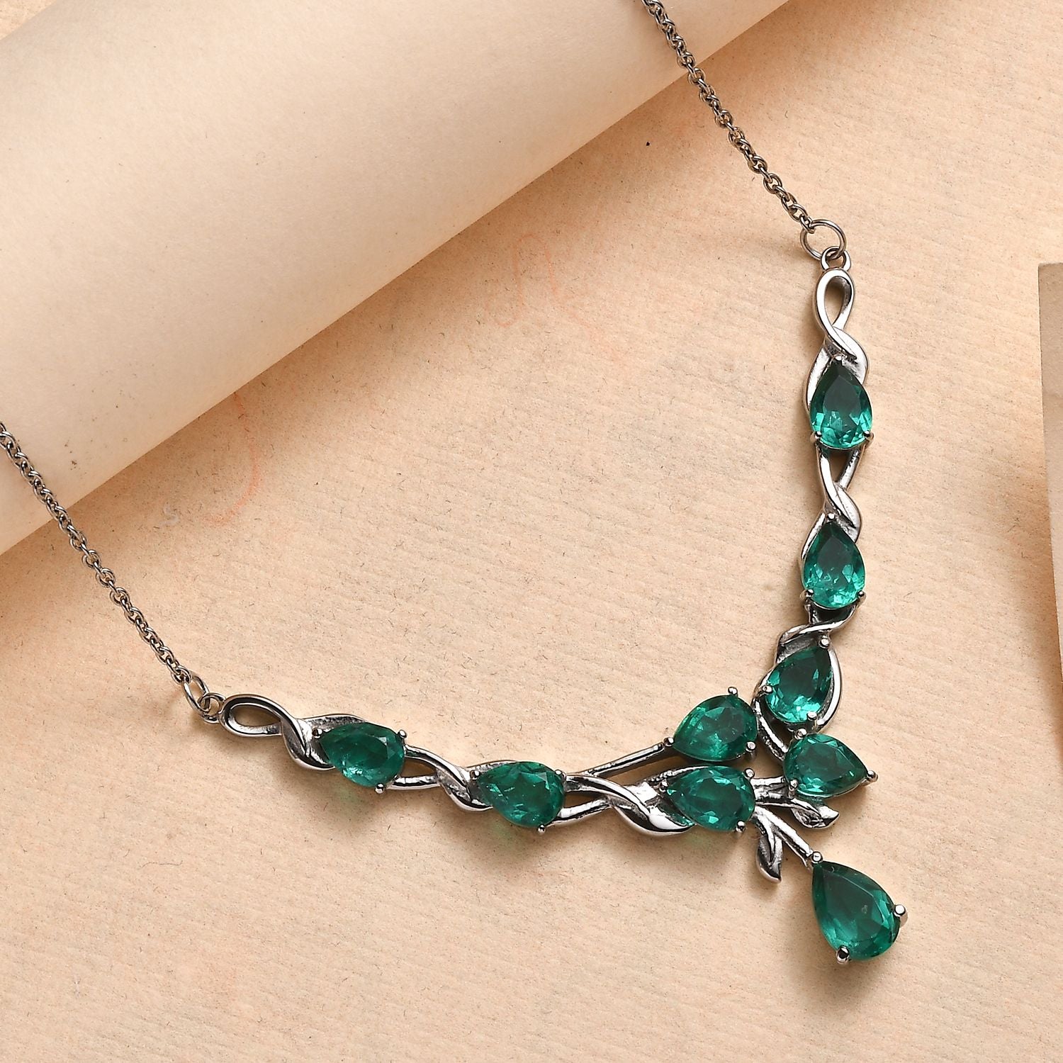 Smaragd-Quarz Triplette Halskette ca. 45 cm Edelstahl ca. 8,03 ct.