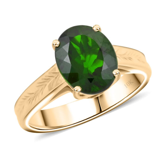 AAA Natürlicher Chromdiopsid Ring, AGI zertifiziert und geprüft, 417 Gelb Gold (Größe 18.00) ca. 2,65 ct