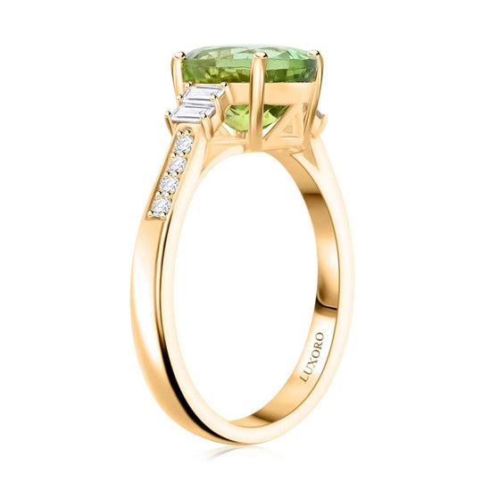 AAA Grüner Turmalin, Weißer Diamant Ring, AGI zertifiziert und geprüft,  417 Gold (Größe 19.00) ca. 3,10 ct