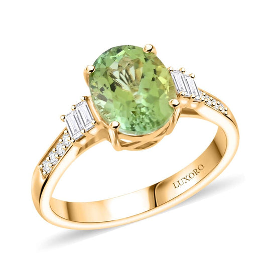 AAA Grüner Turmalin, Weißer Diamant Ring, AGI zertifiziert und geprüft,  417 Gold (Größe 19.00) ca. 3,10 ct