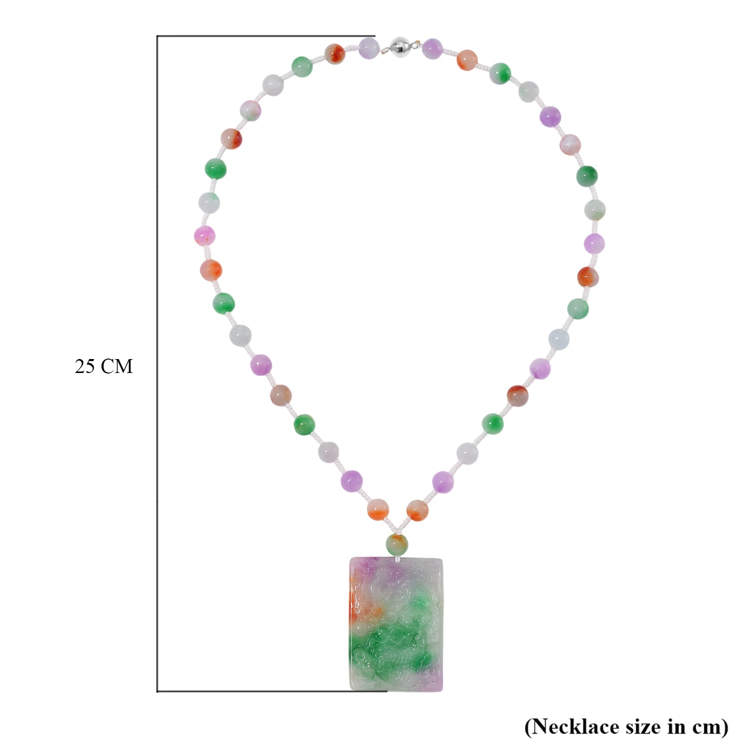 Mehrfarbige Jade Halskette ca. 50 cm 925 Silber Rhodiniert (gefärbt) ca. 300.00 ct