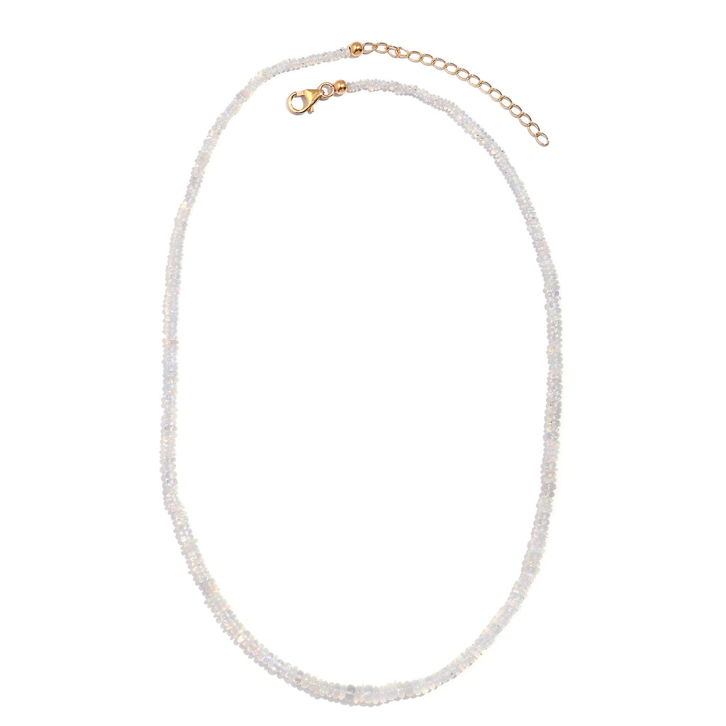 Natürlicher, äthiopischer Welo Opal Halskette ca. 45 cm 925 Silber Gelbgold Vermeil , ca. 34,00 ct.