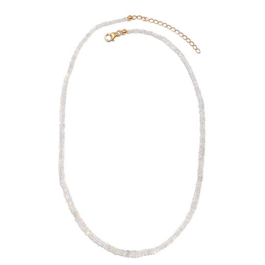 Natürlicher, äthiopischer Welo Opal Halskette ca. 45 cm 925 Silber Gelbgold Vermeil , ca. 34,00 ct.