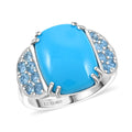 AAA Amerikanischer Sleeping Beauty Türkis (Kissen 16x12mm), Santamaria Aquamarin Ring, AGI zertifiziert und geprüft, 417 Gold (Größe 17.00) ca. 8.50 ct