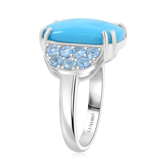 AAA Amerikanischer Sleeping Beauty Türkis (Kissen 16x12mm), Santamaria Aquamarin Ring, AGI zertifiziert und geprüft, 417 Gold (Größe 18.00) ca. 8.50 ct