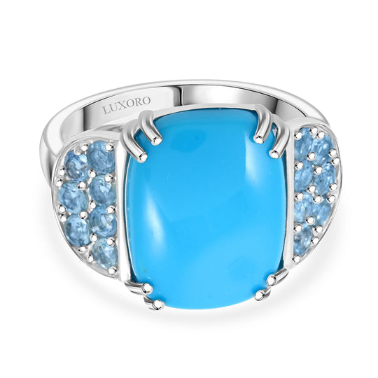 AAA Amerikanischer Sleeping Beauty Türkis (Kissen 16x12mm), Santamaria Aquamarin Ring, AGI zertifiziert und geprüft, 417 Gold (Größe 18.00) ca. 8.50 ct