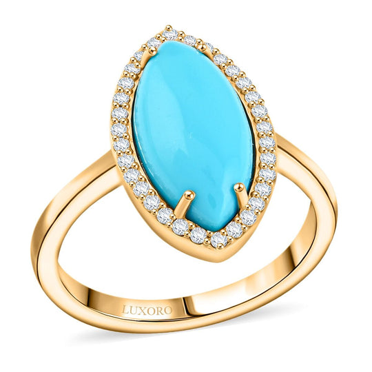 AAA Sleeping Beauty Türkis, Weißer Diamant Ring, AGI zertifiziert, 417 Gelbgold (Größe 18.00) ca. 3.55 ct