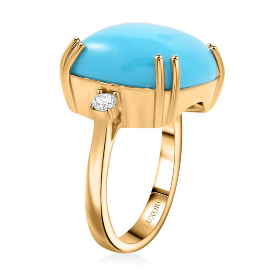 AAA Amerikanischer Sleeping Beauty Türkis, Weißer Diamant AGI zertifiziert und geprüft Ring, 417 Gelb Gold (Größe 18.00), ca. 10.65 ct