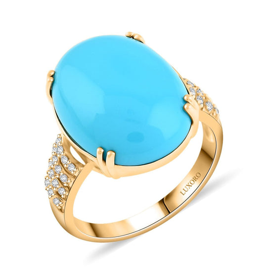 AAA Sleeping Beauty Türkis (Oval 20x15mm), Weißer Diamant Ring 417 Gold (Größe 17.00) ca. 12.85 ct