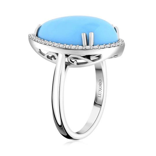 AAA Sleeping Beauty Türkis, Weißer Diamant Ring, AGI zertifiziert und geprüft, 417 Weiß Gold (Größe 17.00) ca. 8.35 ct