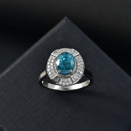 RHAPSODY AAAA Ratnakiri Blauer Zirkon, Weißer Diamant Ring 950 Platin (Größe 18.00) ca. 5.77 ct