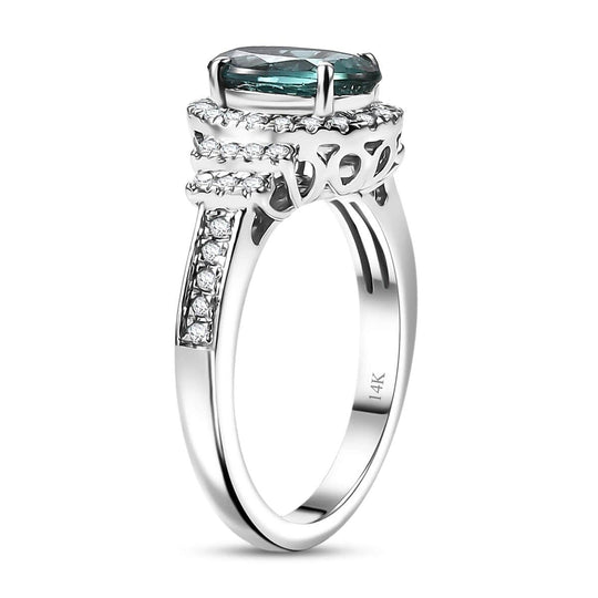 AAA Pirineu Lagoon Tourmaline, Weißer Diamant Ring 585 Gold (Größe 18.00) ca. 2,12 ct