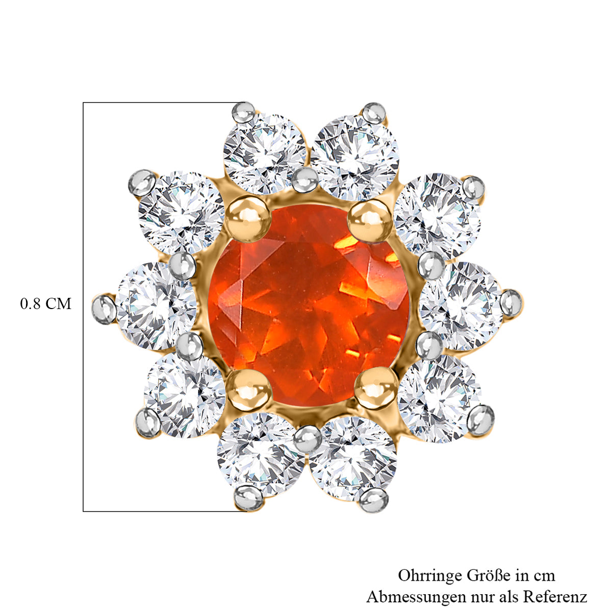 AAA Mexikanischer Purpurroter Feuer Opal, Zirkon Ohrringe 925 Silber vergoldet ca. 1.01 ct
