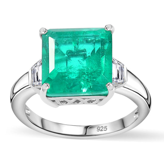 Smaragd-Quarz Triplette, Weißer Topas Ring 925 Silber rhodiniert (Größe 19.00) ca. 5,79 ct