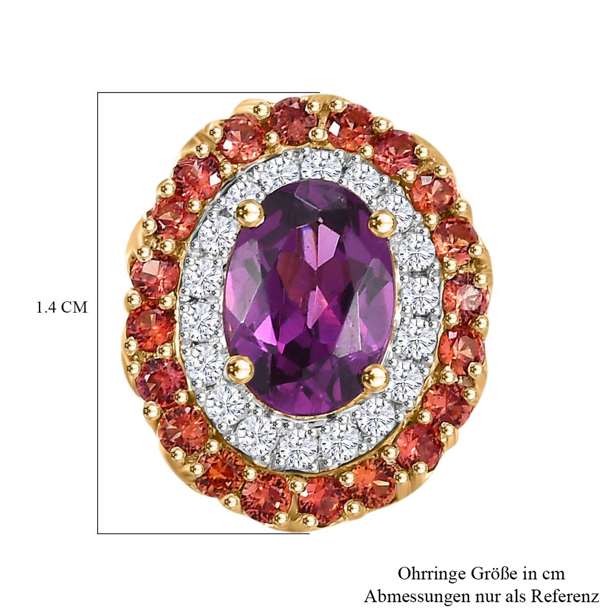 LUXORO zertifizierte und geprüfte AAA Radiant Ember Granat, Padparadscha Saphir und I2 Diamant Halo Ohrringe in 417 Gold - 3,16 ct.