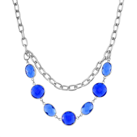 Collier mit roten und rosa Kristallen und silberfarbener Gliederkette, ca. 52 cm