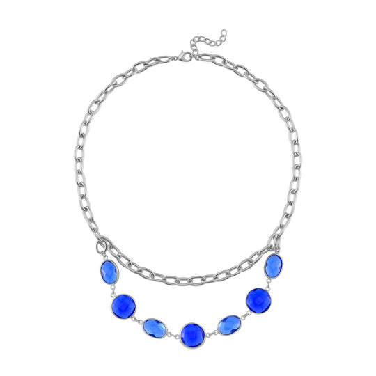 Collier mit roten und rosa Kristallen und silberfarbener Gliederkette, ca. 52 cm