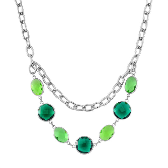 Collier mit roten und rosa Kristallen und silberfarbener Gliederkette, ca. 52 cm